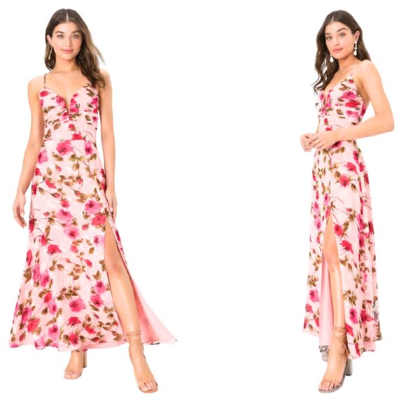 NWT Lulus Pretty Perspective Blush Pink Floral Burnout Notched Maxi Dress‎ XS - Picture 1 of 6